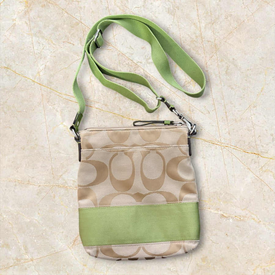 Coach Siganture Stripe Swingpack Crossbody Bag - Green Trim