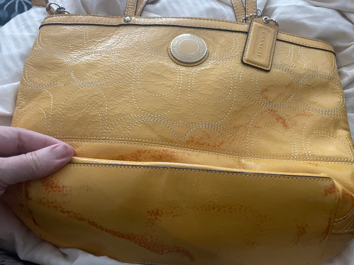 Coach Signature Stitched Patent Leather Tote in Buttercup A1293-F19198