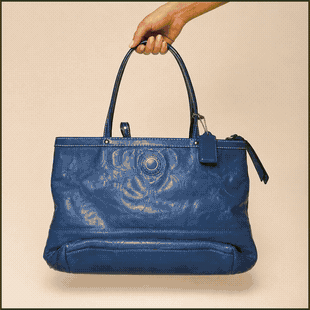 Coach Signature Stitched Patent Leather Tote in Ocean G1281-F19198