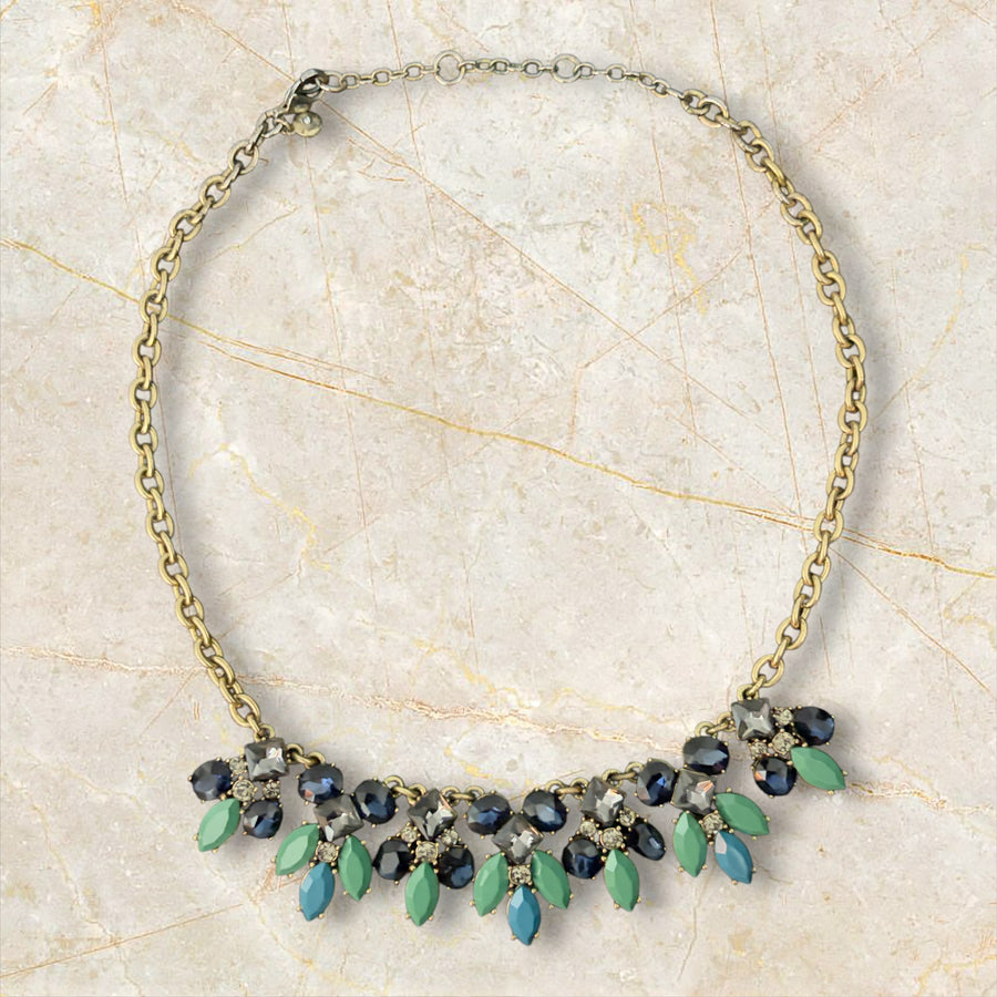 J Crew -  Blue/Green Enamel with Rhinestone Necklace