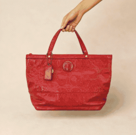 Coach Signature Stitched Patent Leather Tote in Tangerine L1295-F19198