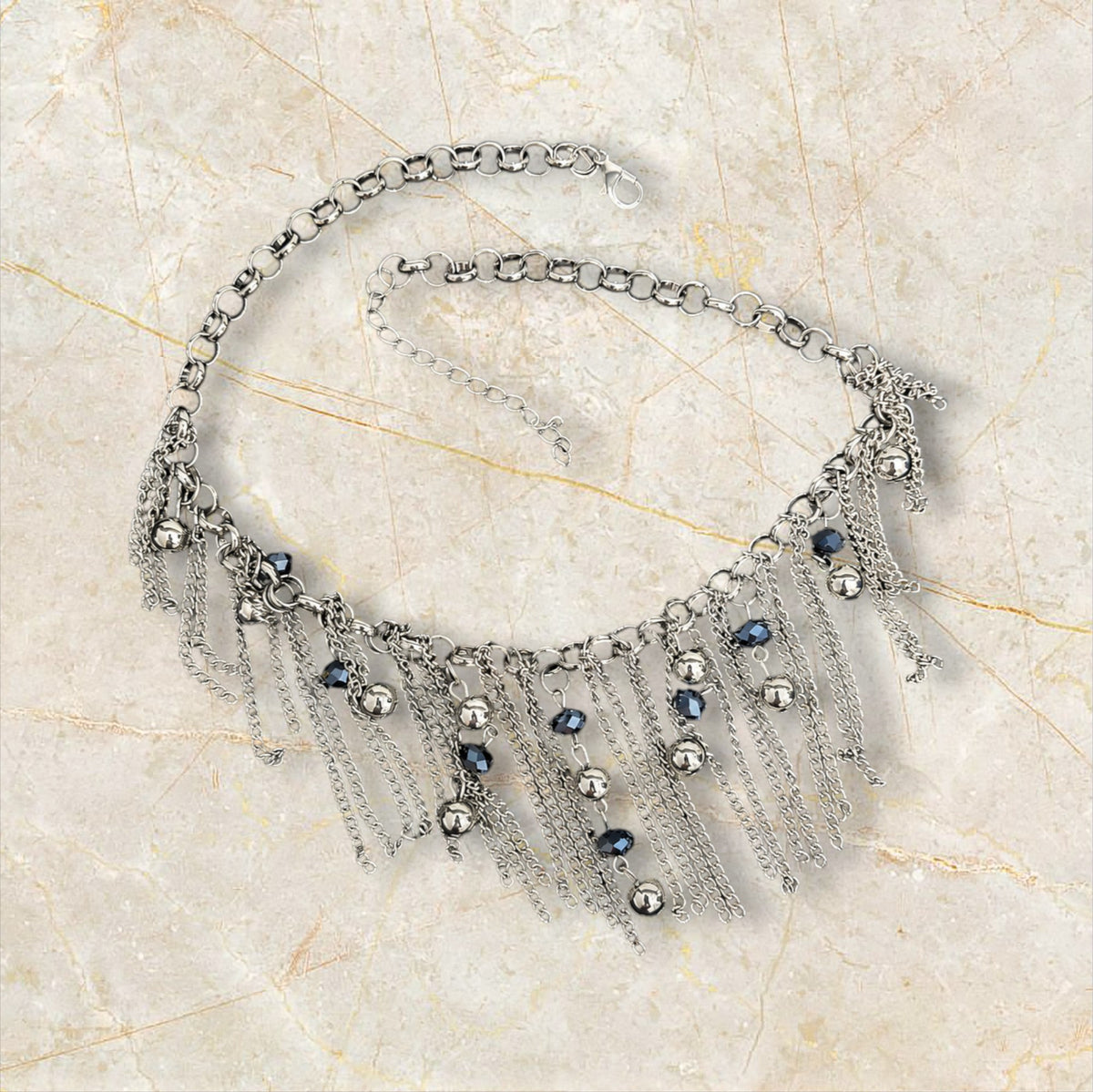 Blue Monday Chain Fringe Necklace