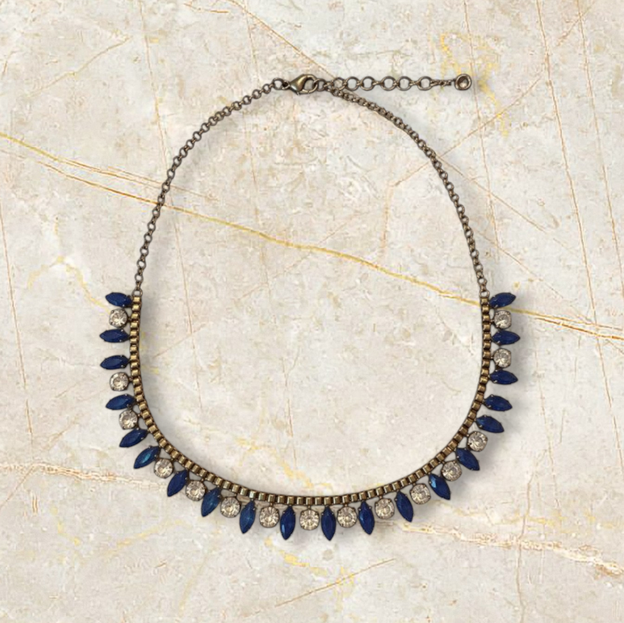 J Crew - Marquis Blue Stone and Rhinestone Necklace